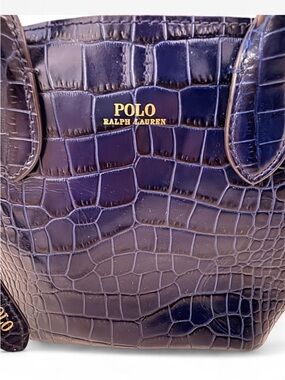 Rare Polo by Ralph Lauren Blue Croc-Embossed Crossbody Satchel